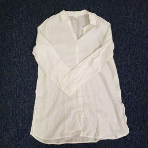 J Jill Womens Love Linen Long Sleeve Button Up Tunic Top Size M White Light